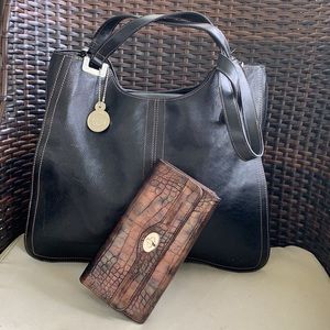 Vintage Kenneth Cole Reaction Black Leather Bag With SafeKeeper Wallet